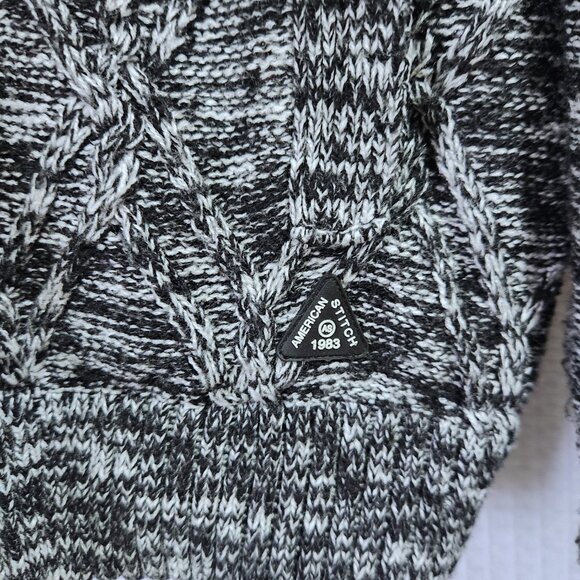 American Stitch Sweater Jacket Large Sherpa Lined Full Zip Black and White Knit - Picture 5 of 11